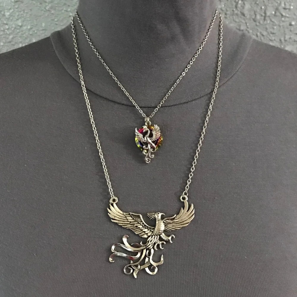 Rising Phoenix Jean Grey Silver Handmade 2-Layer Mythology Necklace Marvel Comic - Picture 3 of 15